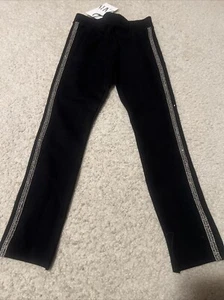Zara Girls Black Pants New With Tag Size 8 W/ Rhinestone On Sides Free Shipping - Picture 1 of 6