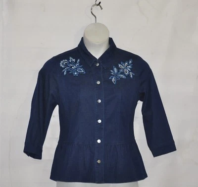 Chaqueta vaquera bordada manga 3/4 Joan Rivers talla S índigo Foto 1 de 2