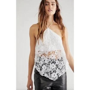 Free People Seychelle Lace Halter Top In Ivory Size Small Y2K 90s - Picture 1 of 6