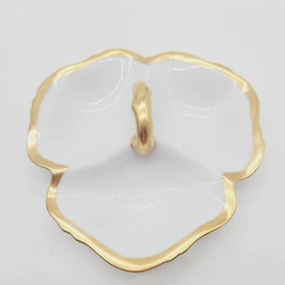 Vintage Ceramic Serving Tray White With Gold Trim Handle 1958 Handmade 7" x 7" - Image 1 of 4