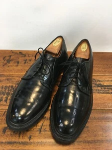 Allen Edmonds scarpe blucher in pelle nera Leeds punta piatta 9 D 9521 - Foto 1 di 12