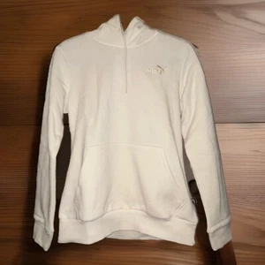 PUMA Women's Essential Fleece Lined Embroidered Logo Pullover Hoodie Small Cream - Picture 1 of 4