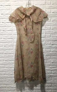Vintage 1920s 30s Floral Dress Scallop Hem w/Shawl Capelet Sz S 34 Novelty Voile - Picture 1 of 10