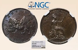 1834 Ionian Islands Lepton NGC MS63BN -  5 exist grade! - RicksCafeAmerican.com - Picture 1 of 11