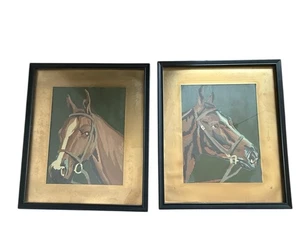 Vintage Set 2 Malen nach Zahlen Pferdekopf braun weiß gerahmt - Bild 1 von 13
