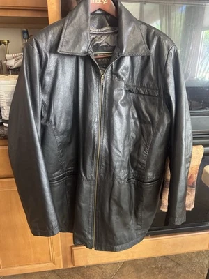 Jaqueta de couro Irvine Park preta pesada com zíper completo com forro, grande - Imagem 1 de 4