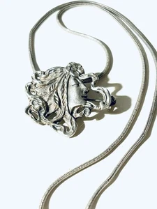 Vintage Sterlingsilber Jugendstil Revival Göttin Anhänger/Brosche Halskette 16 Zoll - Bild 1 von 14