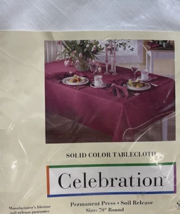 CELEBRATION MERVYN'S TAG Permanent Press Soil Release WHITE 70” Round Tablecloth - Picture 1 of 5