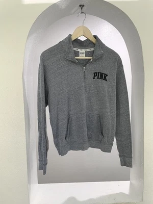 Victoria’s Secret Rosa Cuarto Cremallera Pullover Gris Jaspeado Sudadera/Mujer Talla S Foto 1 de 4