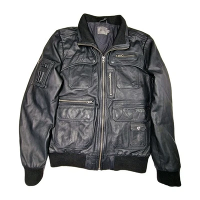 Reiss Men’s XL Leather Jacket Black Bloomsbury Bomber Utility Pockets Soft Casua - Image 1 of 4