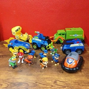 Large Lot of Paw Patrol Toy Vehicles & Figures, 7 Vehicles, 9 Figures - Picture 1 of 6