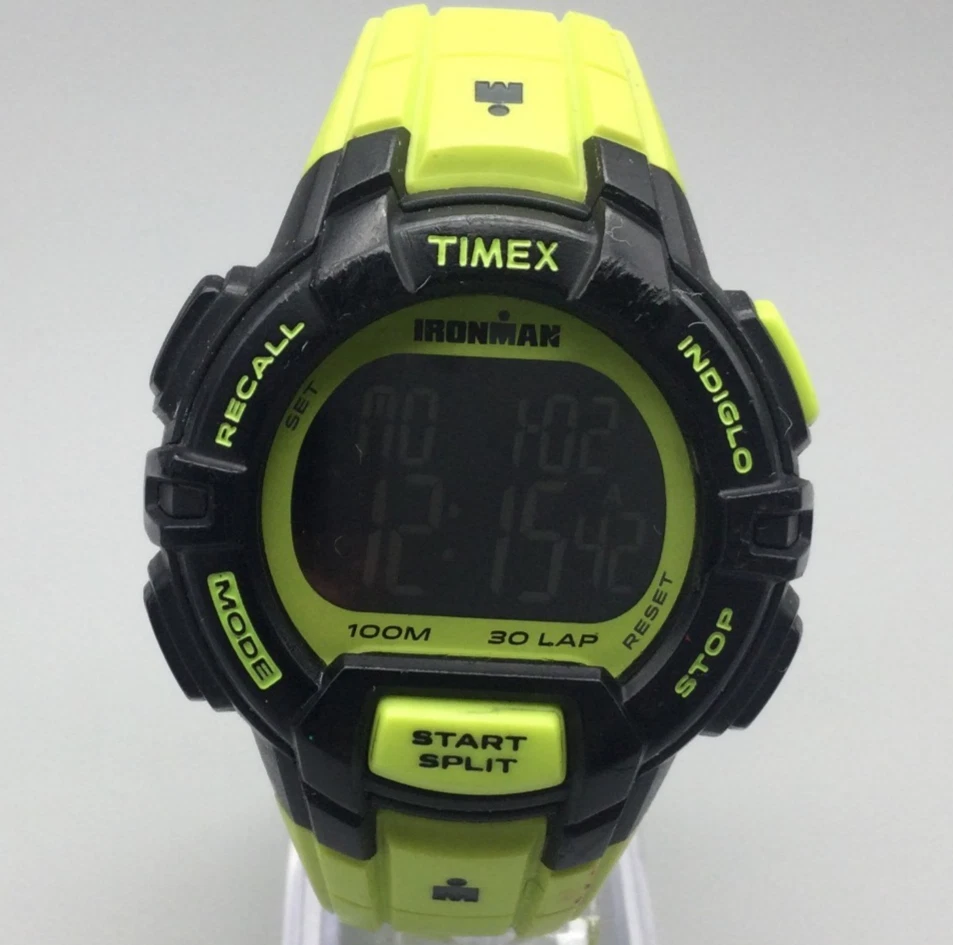 Timex Ironman Rugged Watch Men 45mm Black Green BROKEN BACKLIGHT New Battery - Image 1 of 4