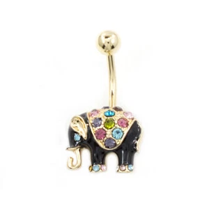 Belly Button Ring with Black Enamel Elephant Design and Multiple Color C - Picture 1 of 1