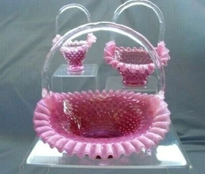 FENTON-30%SALE(1)10"CRANBERRY"OPALESCENT GLASS"HOBNAIL"BASKET"40'sMINT+$4SHIP SP - Picture 1 of 6
