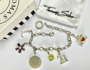 “THOMAS SABO Sterling Silver Bracelet & Five Charms “21”, Teddy, Flower, Boxed” - Picture 1 of 7