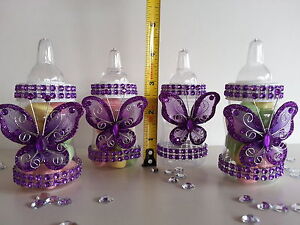 12 Purple Fillable Butterfly Bottles Baby Shower Favors Prizes Girl Decorations