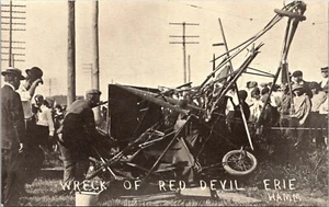 Wreck of Red Devil Erie Airplane Crash Postcard - Picture 1 of 2