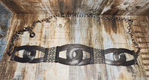 Chico's Rare Silver Tone Art Deco MCM Interlocked Mesh Metal Chain Belt 51" Max - Picture 1 of 6