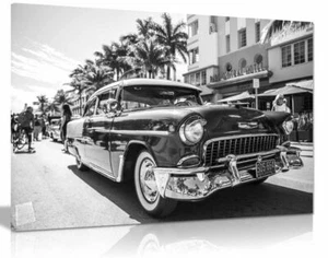 Vintage Retro Chevrolet Black & White Canvas Wall Art Picture Print Home Decor - Picture 1 of 1