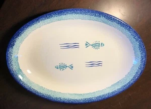 Furio FUO5 16" Ovale Servierplatte mit Fisch & Wasser, aus Italien 16" x 11,5" - Bild 1 von 11