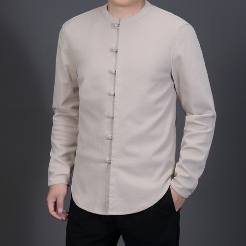 OFF WHITE Tang Suit Uomo Stile Cinese Stand up Collo Bottoni Tang Tuta Top Giacca Camicie