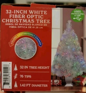 Árbol de Navidad de fibra óptica blanco preiluminado de 32 pulgadas - 76 puntas - 1,42 pies de diámetro - Imagen 1 de 12