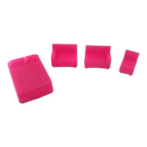 Superior Dollhouse Furniture Pink Bed Couch Chair Bedroom Fusia Sofa Lot of 4 - Picture 1 of 10