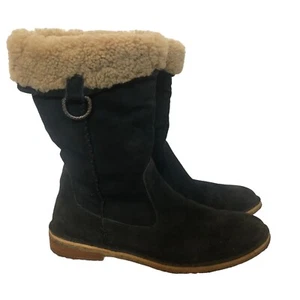 Ugg Australia Women’s Size 7 Daphne Boots Black Suede Mid Calf Sheepskin Lined - Picture 1 of 8