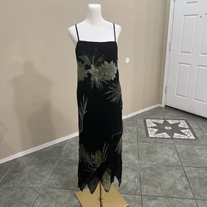 Vtg Eva Blue Sz 14/12/L Black Beaded Floral Midi Dress Y2k Fairy Whimsygoth EUC - Picture 1 of 12
