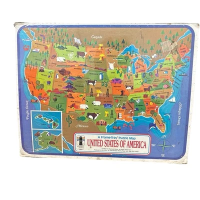 Cuadro Bandeja Puzzle Mapa 1968 Estados Unidos de América 75902-1 Rainbow Works De Colección Foto 1 de 4