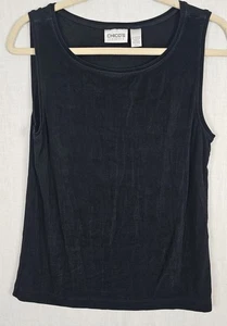 Chico's Travelers Sz 2 Sleeveless Top Black Slinky Knit Tank Wrinkle Resistant - Picture 1 of 5