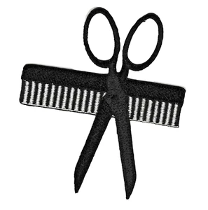 Herramientas de peluquería parche bordado tijeras con diseño de peine logotipo de corte de pelo de 3 pulgadas - Imagen 1 de 1
