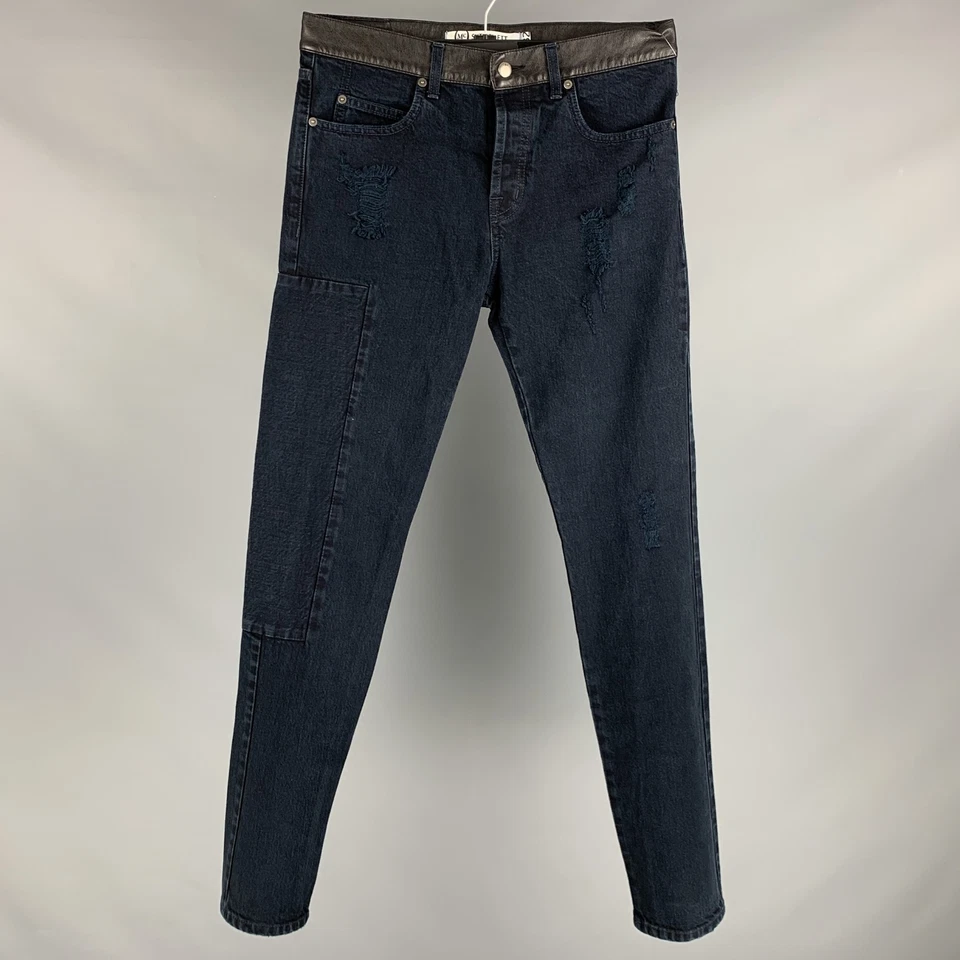 MCQ by ALEXANDER MCQUEEN Size 32 Navy Distressed Cotton Jeans - Image 1 of 4