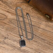 Necklaces For Men Black Geometric Enamel Waterproof Stainless Pendant Necklace