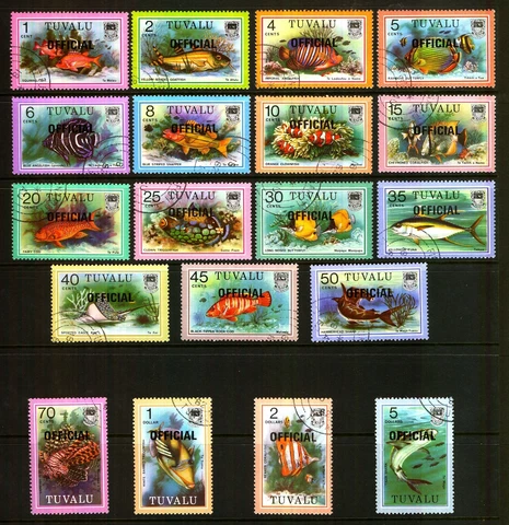 Tuvalu 1981 Fishes Definitives OFFICIAL overprints, SG  O1- O19 fine used (CTO) Cover