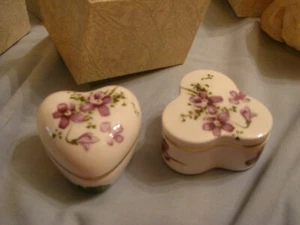 vintage hammersley victorian violets heart box and trefoil trinket boxed - Picture 1 of 6