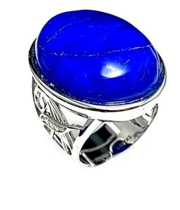 R7849 Lapis 35CT 20x25mm Filigree Sterling Silver Ring Men's Ring - Picture 1 of 5