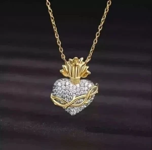 2.00 Ct Round Cut Lab Created Diamond Heart Shape Pendant 14K Yellow Gold Plated - Picture 1 of 3