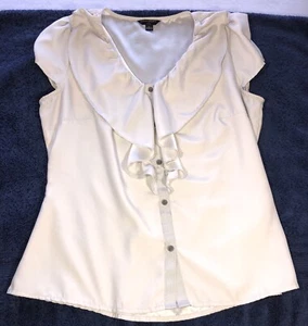 Banana Republic Button up Blouse Ruffle Gray Womens Petite Size PL - Picture 1 of 9