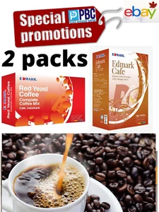 (2pack) Edmark Red Yeast Coffee + Edmark Ginseng Café . 40 Sachet (Fast deliver) - Picture 1 of 4