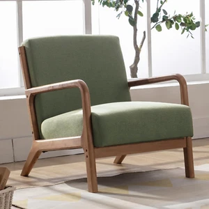 Mid-Century Modern Accent Chair – Comfortable Upholstered Armchair with Solid Wo - Picture 1 of 11