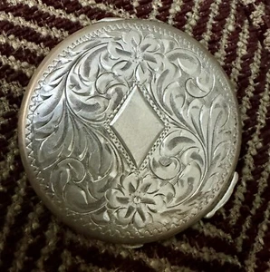 Vintage Birks Sterling Silver Powder Compact Floral Design Great - Picture 1 of 5