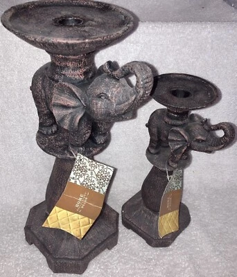 Juego de 2 pilares de vela de elefante graduados de resina decoración reflejos para el hogar QVC NUEVOS CON ETIQUETAS Foto 1 de 4