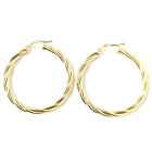 9ct Gold Hoop Earrings 30mm Twisted Snap Closure Round UK Hallmarked 2.4g