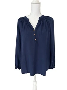 Camicetta manica lunga Lilly Pulitzer taglia XS vera blu navy seta Elsa - Foto 1 di 11