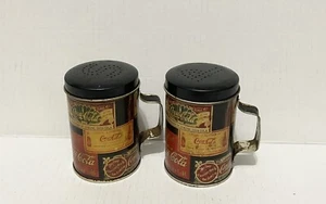2001 Coca Cola Sign Images Graphic Metal Salt & Pepper Shakers Tins Vintage - Picture 1 of 6