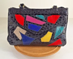 Vintage Leather Texture Patch Purse Colorful Bag By LaTique - Picture 1 of 11