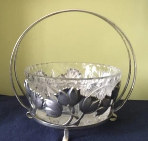 Cuenco de condimentos vintage con mango de cristal de vidrio corte tulipán plateado - Imagen 1 de 8