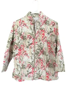 Weekends by Chicos Jacke Damen Gr. 2 grün rosa durchgehender Reißverschluss 3/4 Arm - Bild 1 von 6