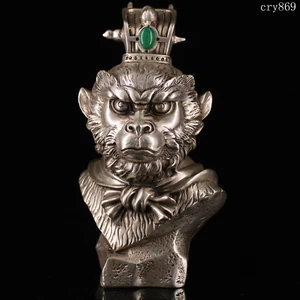 9.6"rare China old antique manual Pure copper Silver gilding Monkey King statue - Picture 1 of 8